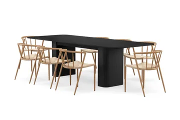 Kopparbo Matbord 200-260 cm Förlängningsbart med 8 Winston Matstolar - Svart / Beige / Metallben Ek - Möbler - Bord & matgrupp - Matgrupp