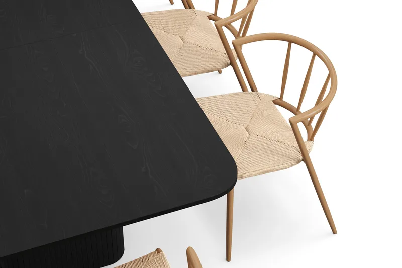 Kopparbo Matbord 200-260 cm Förlängningsbart med 8 Winston Matstolar - Svart / Beige / Metallben Ek - Möbler - Bord & matgrupp - Matgrupp