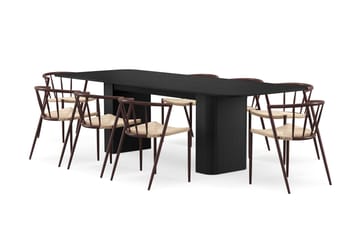 Kopparbo Matbord 200-260 cm Förlängningsbart med 8 Winston Matstolar - Svart / Beige / Metallben Rökt ek - Möbler - Bord & matgrupp - Matgrupp