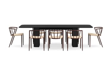 Kopparbo Matbord 200-260 cm Förlängningsbart med 8 Winston Matstolar - Svart / Beige / Metallben Rökt ek - Möbler - Bord & matgrupp - Matgrupp