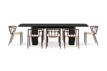 Kopparbo Matbord 200-260 cm Förlängningsbart med 8 Winston Matstolar - Svart / Beige / Metallben Rökt ek - Möbler - Bord & matgrupp - Matgrupp