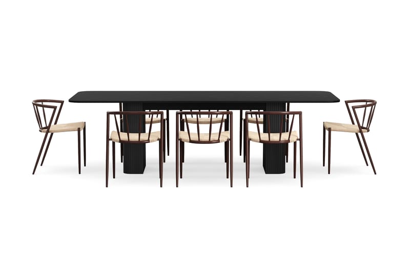 Kopparbo Matbord 200-260 cm Förlängningsbart med 8 Winston Matstolar - Svart / Beige / Metallben Rökt ek - Möbler - Bord & matgrupp - Matgrupp