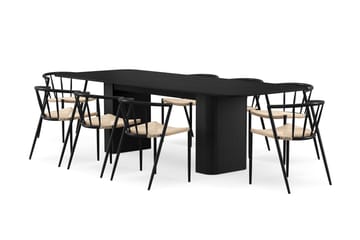 Kopparbo Matbord 200-260 cm Förlängningsbart med 8 Winston Matstolar - Svart / Beige / Metallben Svart - Möbler - Bord & matgrupp - Matgrupp