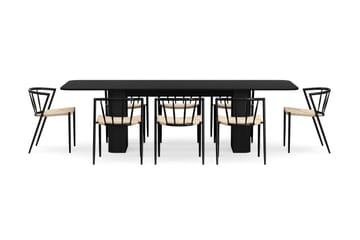 Kopparbo Matbord 200-260 cm Förlängningsbart med 8 Winston Matstolar - Svart / Beige / Metallben Svart - Möbler - Bord & matgrupp - Matgrupp