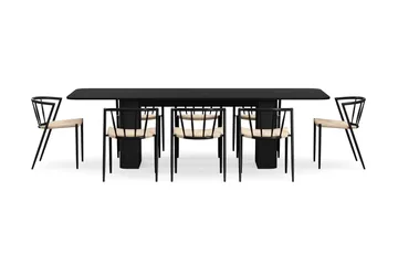 Kopparbo Matbord 200-260 cm Förlängningsbart med 8 Winston Matstolar - Svart / Beige / Metallben Svart - Möbler - Bord & matgrupp - Matgrupp