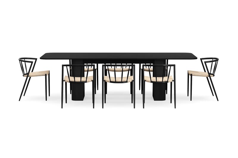Kopparbo Matbord 200-260 cm Förlängningsbart med 8 Winston Matstolar - Svart / Beige / Metallben Svart - Möbler - Bord & matgrupp - Matgrupp