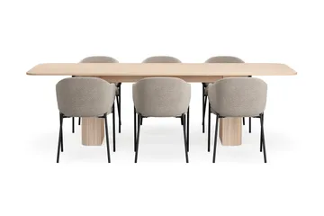 Kopparbo Matbord 200-260 cm Förlängningsbart med illäggsskiv med 6 Filip Matstolar - Vit / Taupe Bouclé - Möbler - Bord & matgrupp - Matgrupp