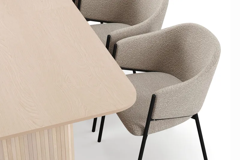 Kopparbo Matbord 200-260 cm Förlängningsbart med illäggsskiv med 6 Filip Matstolar - Vit / Taupe Bouclé - Möbler - Bord & matgrupp - Matgrupp