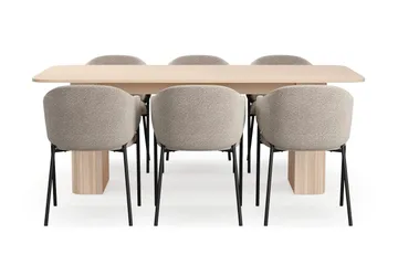 Kopparbo Matbord 200-260 cm Förlängningsbart med illäggsskiv med 6 Filip Matstolar - Vit / Taupe Bouclé - Möbler - Bord & matgrupp - Matgrupp