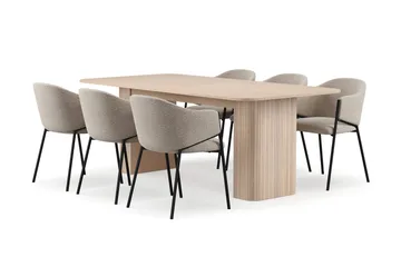 Kopparbo Matbord 200-260 cm Förlängningsbart med illäggsskiv med 6 Filip Matstolar - Vit / Taupe Bouclé - Möbler - Bord & matgrupp - Matgrupp