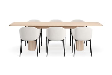 Kopparbo Matbord 200-260 cm Förlängningsbart med illäggsskiv med 6 Filip Matstolar - Vit / Vit Bouclé - Möbler - Bord & matgrupp - Matgrupp