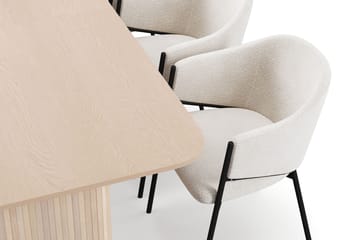 Kopparbo Matbord 200-260 cm Förlängningsbart med illäggsskiv med 6 Filip Matstolar - Vit / Vit Bouclé - Möbler - Bord & matgrupp - Matgrupp