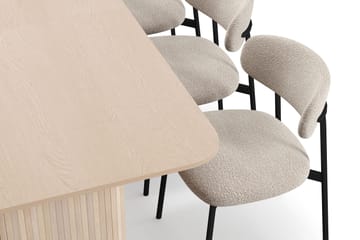 Kopparbo Matbord 200-260 cm Förlängningsbart med illäggsskiv med 6 Lucy Matstolar - Vit / Greige Bouclé / Metallben Svart - Möbler - Bord & matgrupp - Matgrupp