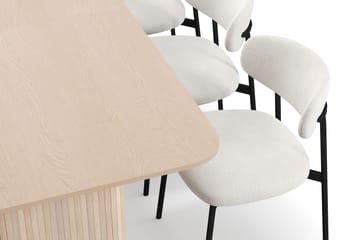 Kopparbo Matbord 200-260 cm Förlängningsbart med illäggsskiv med 6 Lucy Matstolar - Vit / Vit Bouclé / Metallben Svart - Möbler - Bord & matgrupp - Matgrupp