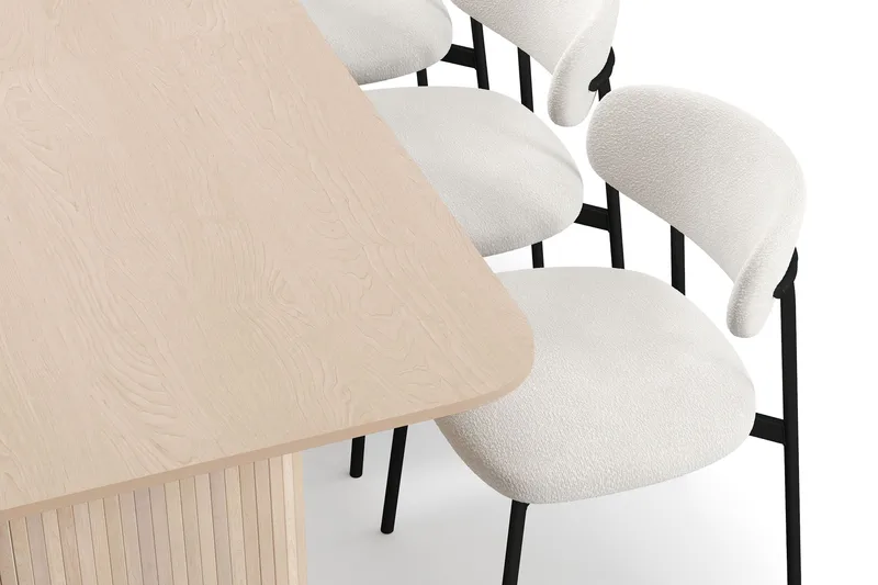 Kopparbo Matbord 200-260 cm Förlängningsbart med illäggsskiv med 6 Lucy Matstolar - Vit / Vit Bouclé / Metallben Svart - Möbler - Bord & matgrupp - Matgrupp
