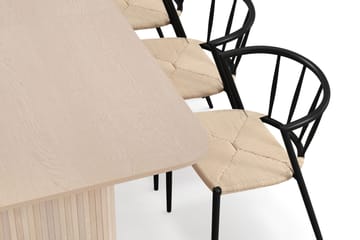 Kopparbo Matbord 200-260 cm Förlängningsbart med illäggsskiv med 6 Winston Matstolar - Vit / Beige / Metallben Svart - Möbler - Bord & matgrupp - Matgrupp