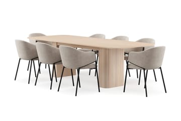 Kopparbo Matbord 200-260 cm Förlängningsbart med illäggsskiv med 8 Filip Matstolar - Vit / Taupe Bouclé - Möbler - Bord & matgrupp - Matgrupp