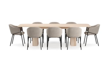Kopparbo Matbord 200-260 cm Förlängningsbart med illäggsskiv med 8 Filip Matstolar - Vit / Taupe Bouclé - Möbler - Bord & matgrupp - Matgrupp