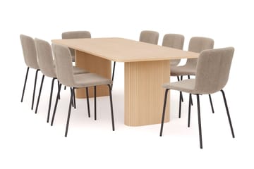 Kopparbo Matbord 200-260 cm Förlängningsbart med illäggsskiv med 8 Katy Matstolar - Vit / Greige Bouclé / Metallben Svart - Möbler - Bord & matgrupp - Matgrupp