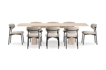 Kopparbo Matbord 200-260 cm Förlängningsbart med illäggsskiv med 8 Lucy Matstolar - Vit / Greige Bouclé / Metallben Svart - Möbler - Bord & matgrupp - Matgrupp