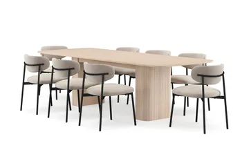 Kopparbo Matbord 200-260 cm Förlängningsbart med illäggsskiv med 8 Lucy Matstolar - Vit / Greige Bouclé / Metallben Svart - Möbler - Bord & matgrupp - Matgrupp