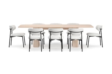 Kopparbo Matbord 200-260 cm Förlängningsbart med illäggsskiv med 8 Lucy Matstolar - Vit / Vit Bouclé / Metallben Svart - Möbler - Bord & matgrupp - Matgrupp