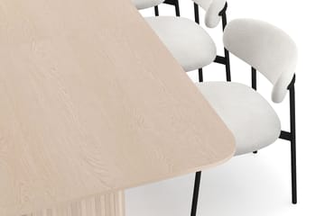 Kopparbo Matbord 200-260 cm Förlängningsbart med illäggsskiv med 8 Lucy Matstolar - Vit / Vit Bouclé / Metallben Svart - Möbler - Bord & matgrupp - Matgrupp