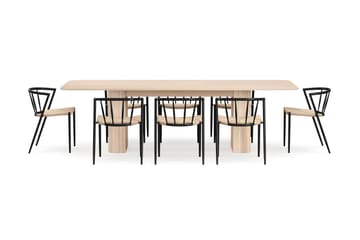 Kopparbo Matbord 200-260 cm Förlängningsbart med illäggsskiv med 8 Winston Matstolar - Vit / Beige / Metallben Svart - Möbler - Bord & matgrupp - Matgrupp
