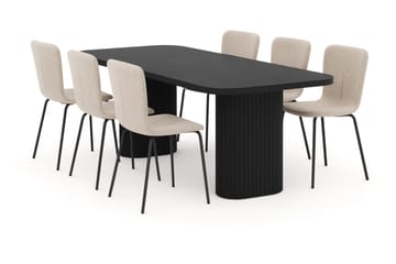 Kopparbo Matbord 200 cm med 4 Katy Matstolar - Svart / Greige Bouclé / Metallben Svart - Möbler - Bord & matgrupp - Matgrupp