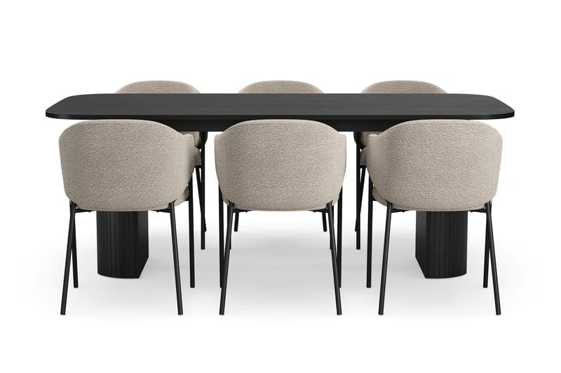 Kopparbo Matbord 200 cm med 6 Filip Matstolar - Svart / Taupe Bouclé - Möbler - Bord & matgrupp - Matgrupp