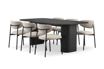 Kopparbo Matbord 200 cm med 6 Lucy Matstolar - Svart / Greige Bouclé / Metallben Svart - Möbler - Bord & matgrupp - Matgrupp