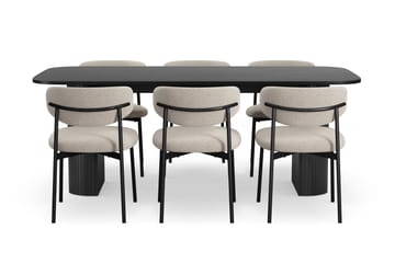 Kopparbo Matbord 200 cm med 6 Lucy Matstolar - Svart / Greige Bouclé / Metallben Svart - Möbler - Bord & matgrupp - Matgrupp