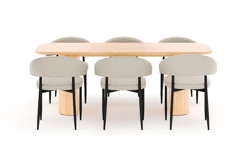 Kopparbo Matbord 200 cm med 6 Sawako Stolar - Natur - Möbler - Bord & matgrupp - Matgrupp