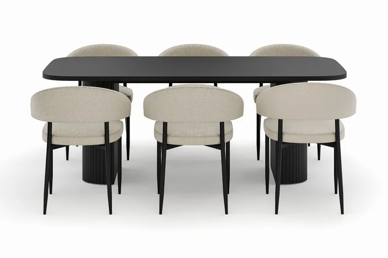 Kopparbo Matbord 200 cm med 6 Sawako Stolar - Svart - Möbler - Bord & matgrupp - Matgrupp