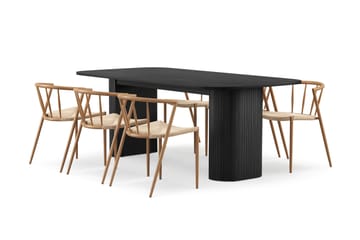 Kopparbo Matbord 200 cm med 6 Winston Matstolar - Svart / Beige / Metallben Ek - Möbler - Bord & matgrupp - Matgrupp