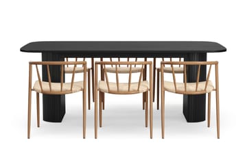 Kopparbo Matbord 200 cm med 6 Winston Matstolar - Svart / Beige / Metallben Ek - Möbler - Bord & matgrupp - Matgrupp