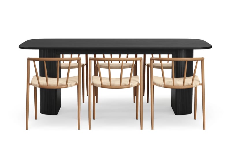Kopparbo Matbord 200 cm med 6 Winston Matstolar - Svart / Beige / Metallben Ek - Möbler - Bord & matgrupp - Matgrupp
