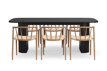 Kopparbo Matbord 200 cm med 6 Winston Matstolar - Svart / Beige / Metallben Ek - Möbler - Bord & matgrupp - Matgrupp