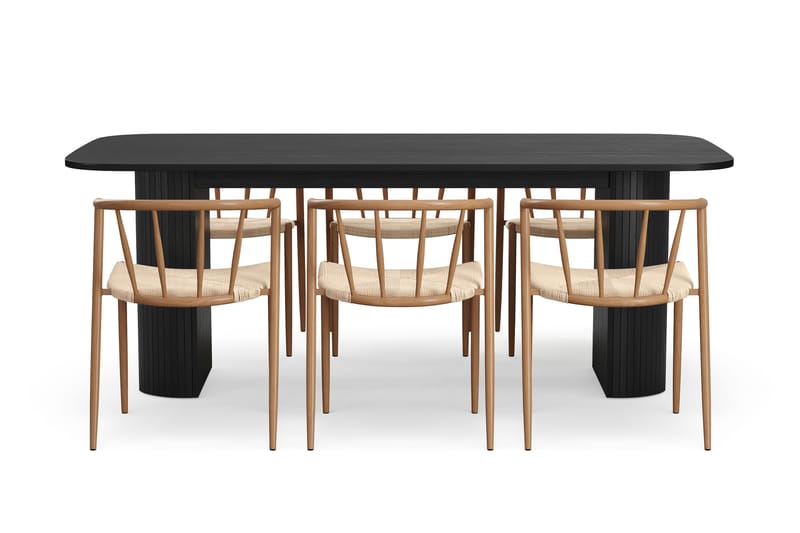 Kopparbo Matbord 200 cm med 6 Winston Matstolar - Svart / Beige / Metallben Ek - Möbler - Bord & matgrupp - Matgrupp