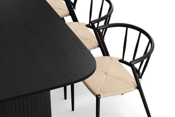 Kopparbo Matbord 200 cm med 6 Winston Matstolar - Svart / Beige / Metallben Svart - Möbler - Bord & matgrupp - Matgrupp