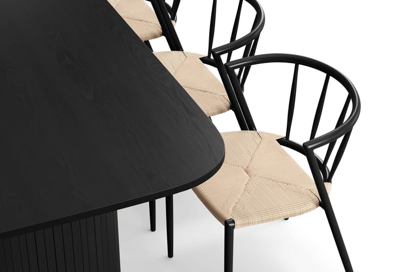 Kopparbo Matbord 200 cm med 6 Winston Matstolar - Svart / Beige / Metallben Svart - Möbler - Bord & matgrupp - Matgrupp