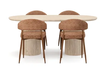 Kopparbo Matbord Travetin utseende med 4 st Jairam Matstolar - Beige - Möbler - Bord & matgrupp - Matgrupp