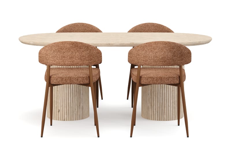 Kopparbo Matbord Travetin utseende med 4 st Jairam Matstolar - Beige - Möbler - Bord & matgrupp - Matgrupp