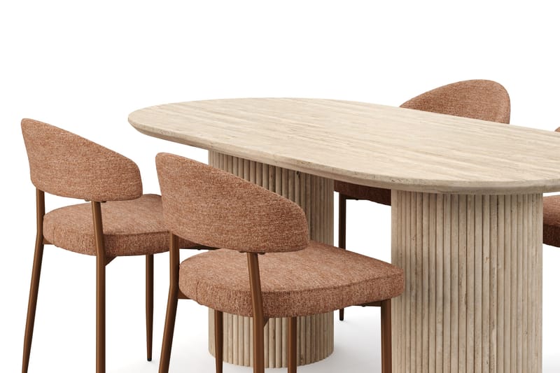 Kopparbo Matbord Travetin utseende med 4 st Jairam Matstolar - Beige - Möbler - Bord & matgrupp - Matgrupp