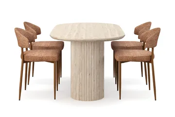 Kopparbo Matbord Travetin utseende med 4 st Jairam Matstolar - Beige - Möbler - Bord & matgrupp - Matgrupp