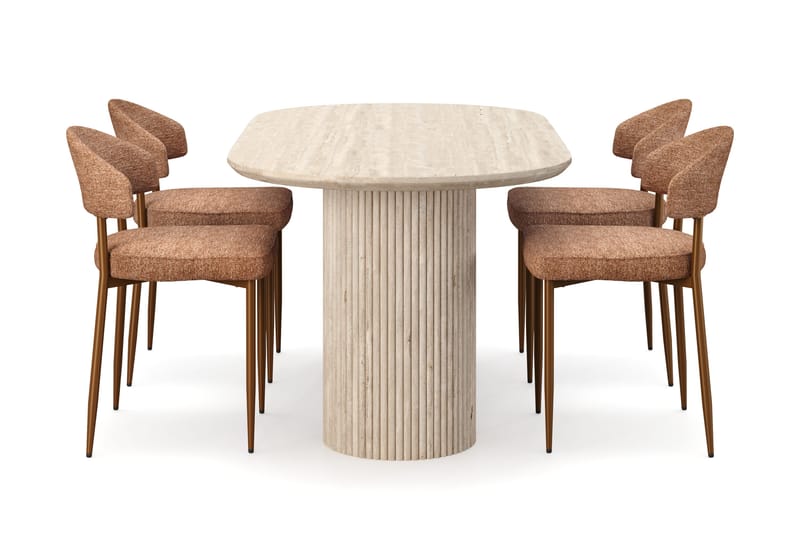 Kopparbo Matbord Travetin utseende med 4 st Jairam Matstolar - Beige - Möbler - Bord & matgrupp - Matgrupp