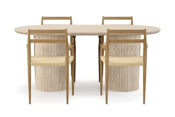 Kopparbo Matbord Travetin utseende med 4 st Jamna Karmstolar - Beige - Möbler - Bord & matgrupp - Matgrupp