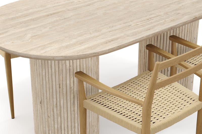Kopparbo Matbord Travetin utseende med 4 st Jamna Karmstolar - Beige - Möbler - Bord & matgrupp - Matgrupp