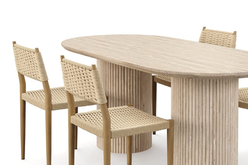 Kopparbo Matbord Travetin utseende med 4 st Jamna Matstolar - Beige - Möbler - Bord & matgrupp - Matgrupp