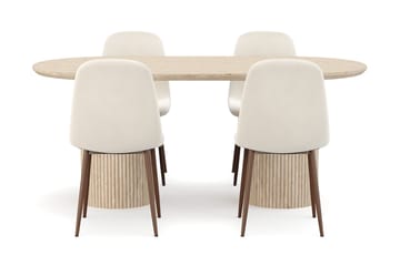 Kopparbo Matbord Travetin utseende med 4 st Nibe Matstolar - Beige - Möbler - Bord & matgrupp - Matgrupp